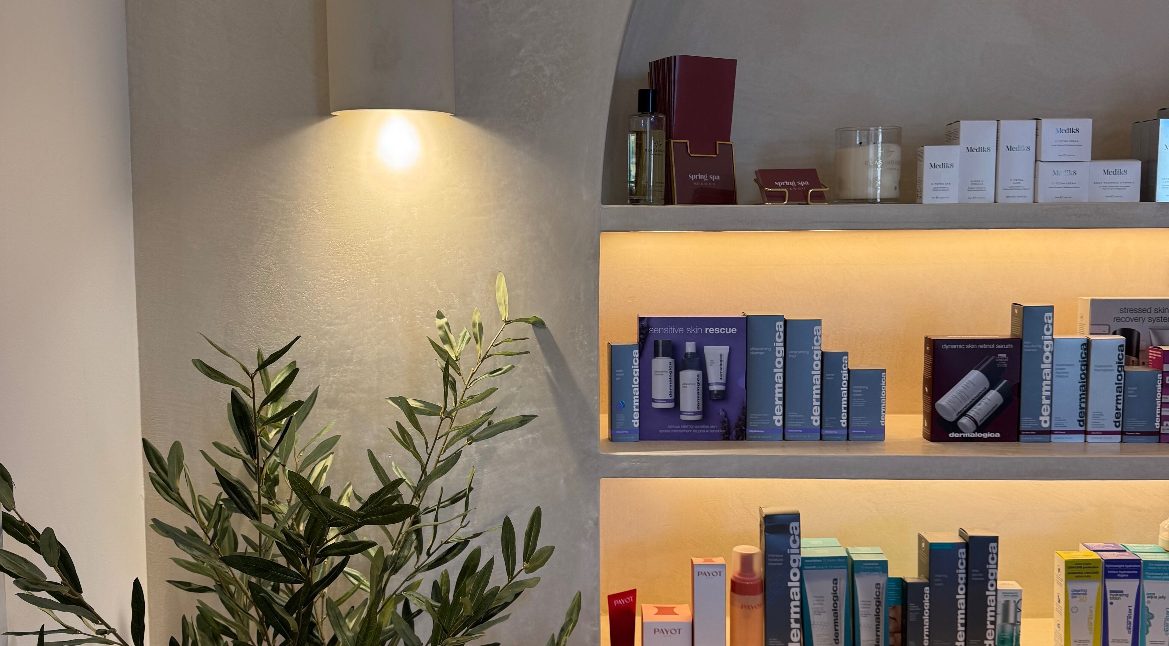 Fabulash product display in Burleigh Waters, Queensland, AU featuring skincare items with soft lighting.