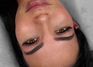 Close-up of woman's enhanced eyelashes at Fabulash, Burleigh Waters, Queensland, AU.
