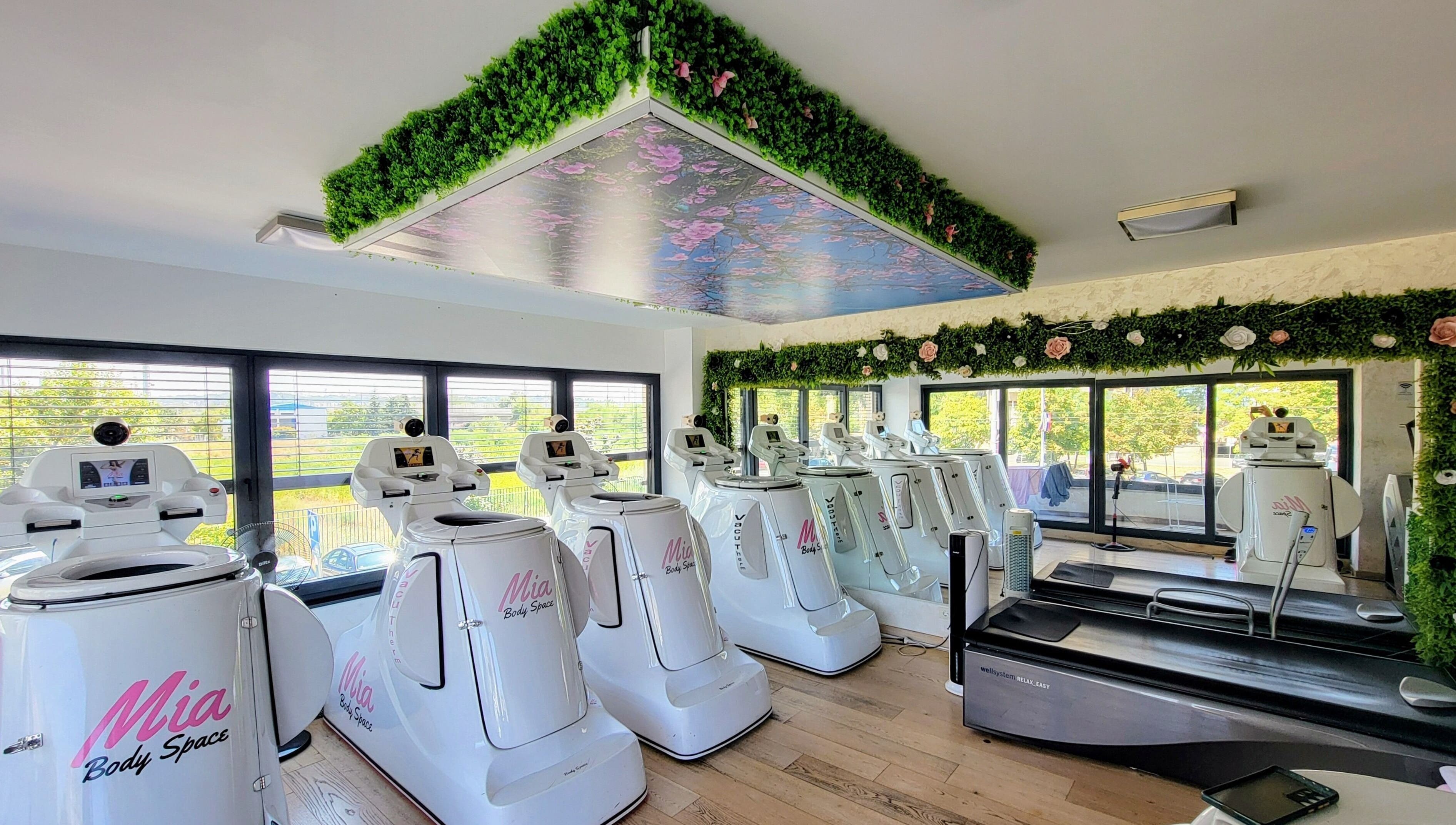 Modern fitness oprema unutar Mia Body Space Novi Beograd, Београд, RS s pogledom na prirodu.