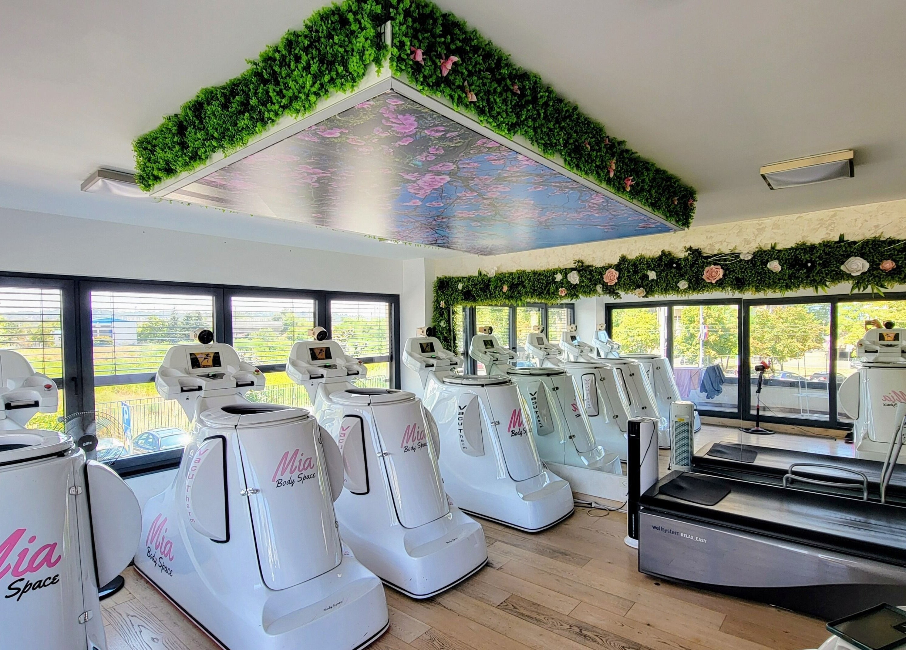 Modern fitness oprema unutar Mia Body Space Novi Beograd, Београд, RS s pogledom na prirodu.
