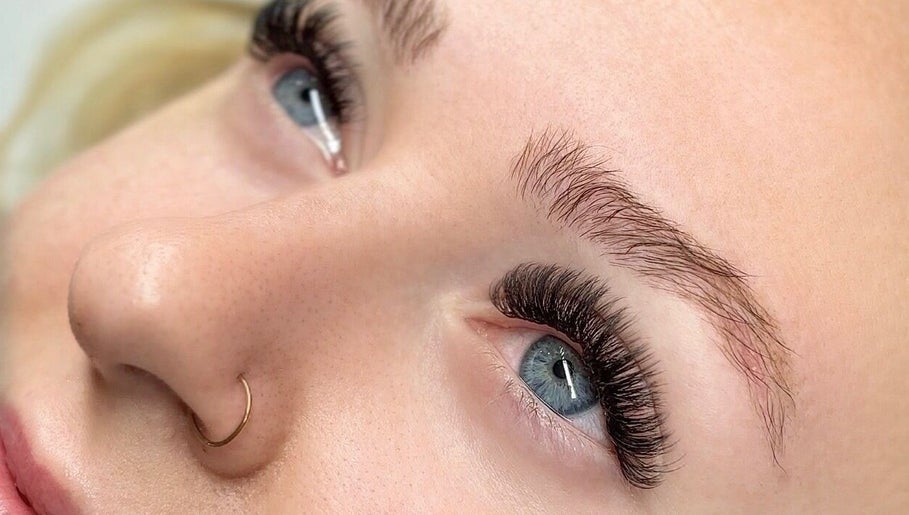 Close-up of enhanced eyelashes at BRYA Beauty, Coquitlam, British Columbia, CA. Perfectly defined lashes.