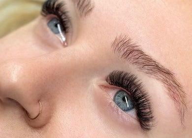 Close-up of enhanced eyelashes at BRYA Beauty, Coquitlam, British Columbia, CA. Perfectly defined lashes.