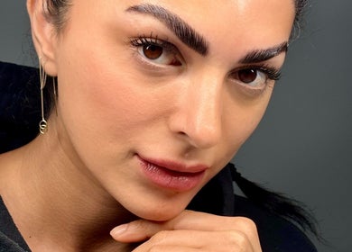 Close-up of a woman's face highlighting brow treatment at BRYA Beauty in Coquitlam, British Columbia, CA.