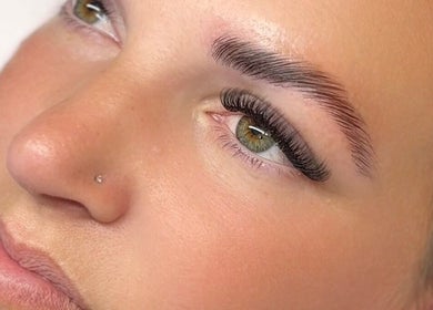 Close-up of lash extension from BRYA Beauty in Coquitlam, British Columbia, CA, showcasing detailed eye beauty.