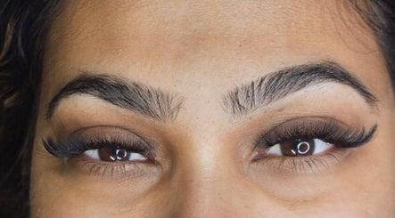 Close-up of expertly styled eyebrows and lashes at Inv Beauty Bar, Toronto, Ontario, CA.
