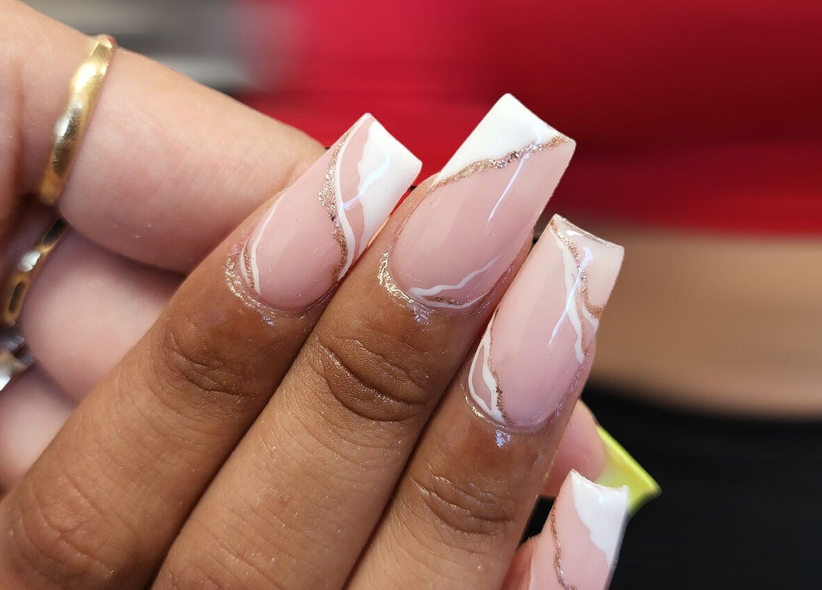 Elegant, artistic nail design at Hey Nails by Winn, Benowa, Queensland, AU.