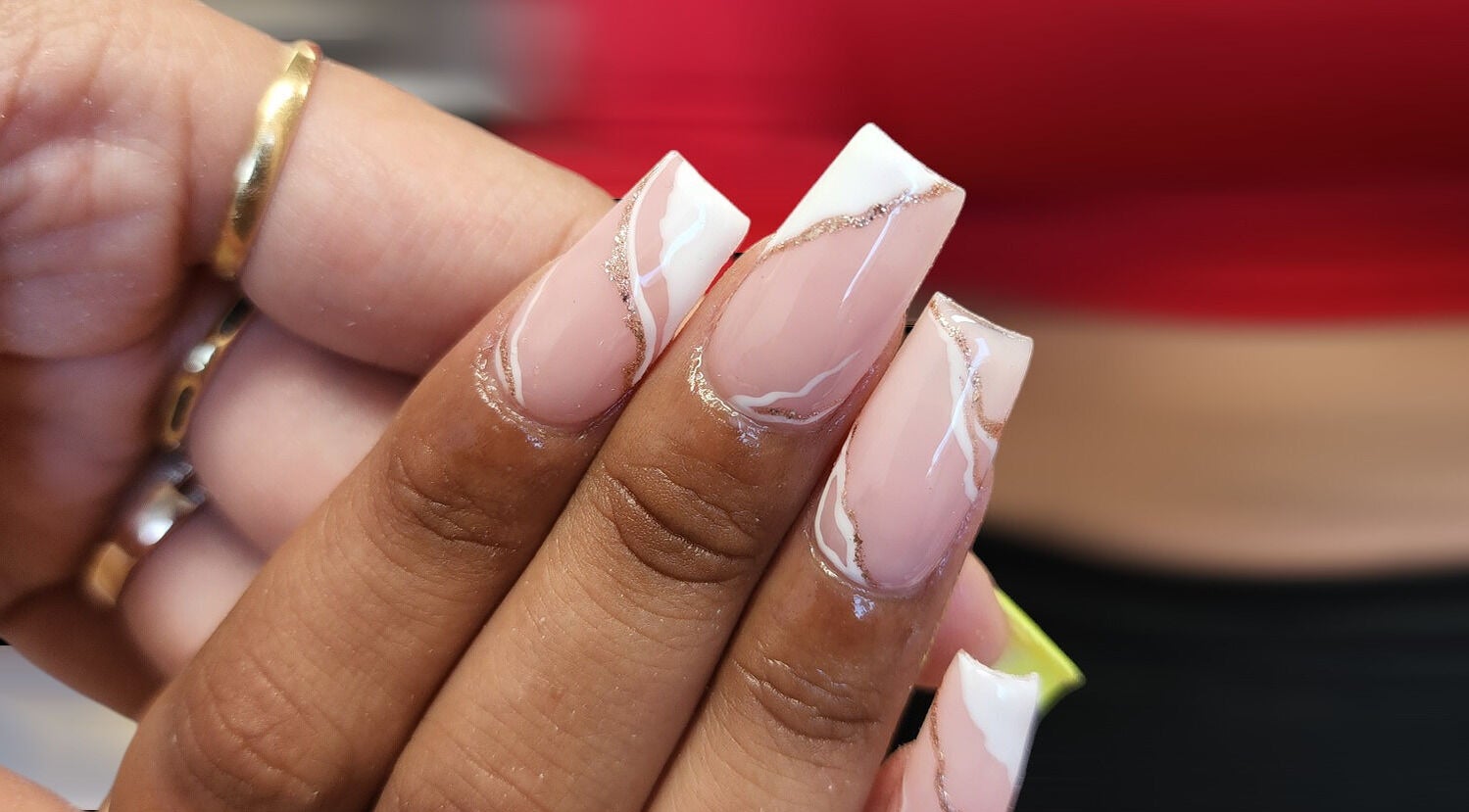 Elegant, artistic nail design at Hey Nails by Winn, Benowa, Queensland, AU.