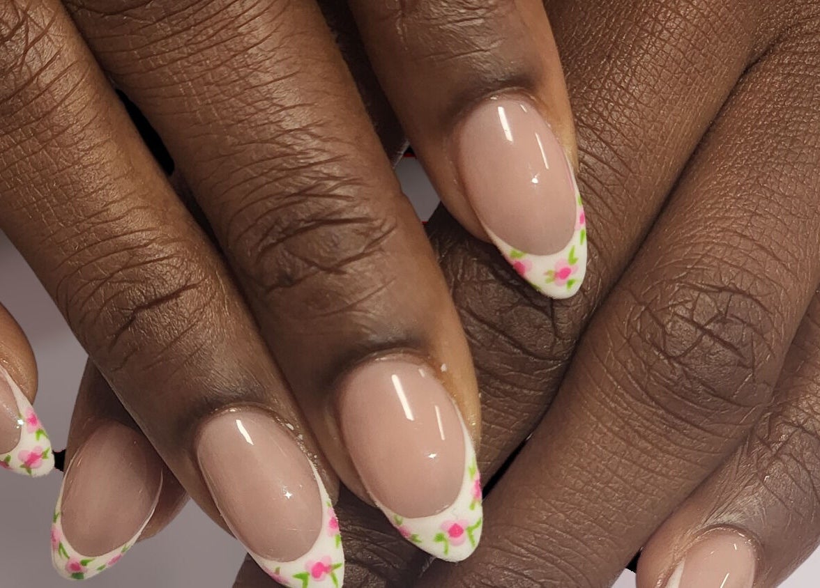 Floral nail art showcasing delicate design at Hey Nails by Winn in Benowa, Queensland, AU.