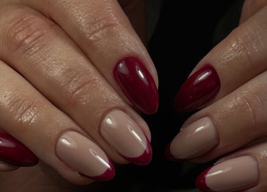 Elegant red and nude manicure at Lux Nails, Galway, County Galway, IE.