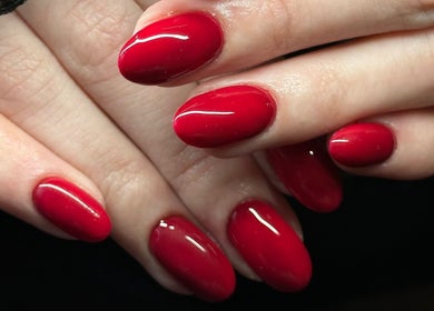 Bright red manicure at Lux Nails, Galway, County Galway, IE.