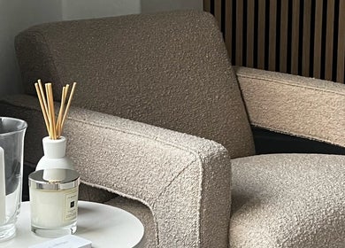 Relaxing lounge area at Calma Salons- Altrincham with elegant decor, Altrincham, England, GB.