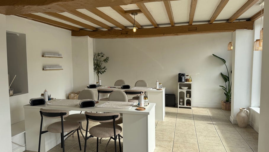 Calma Salons - Chester manicure area with serene decor, Chester, England, GB.