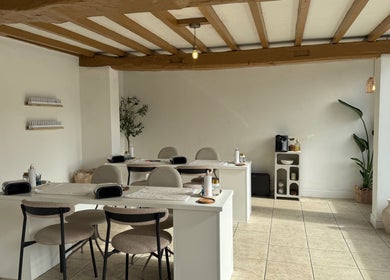 Calma Salons - Chester manicure area with serene decor, Chester, England, GB.