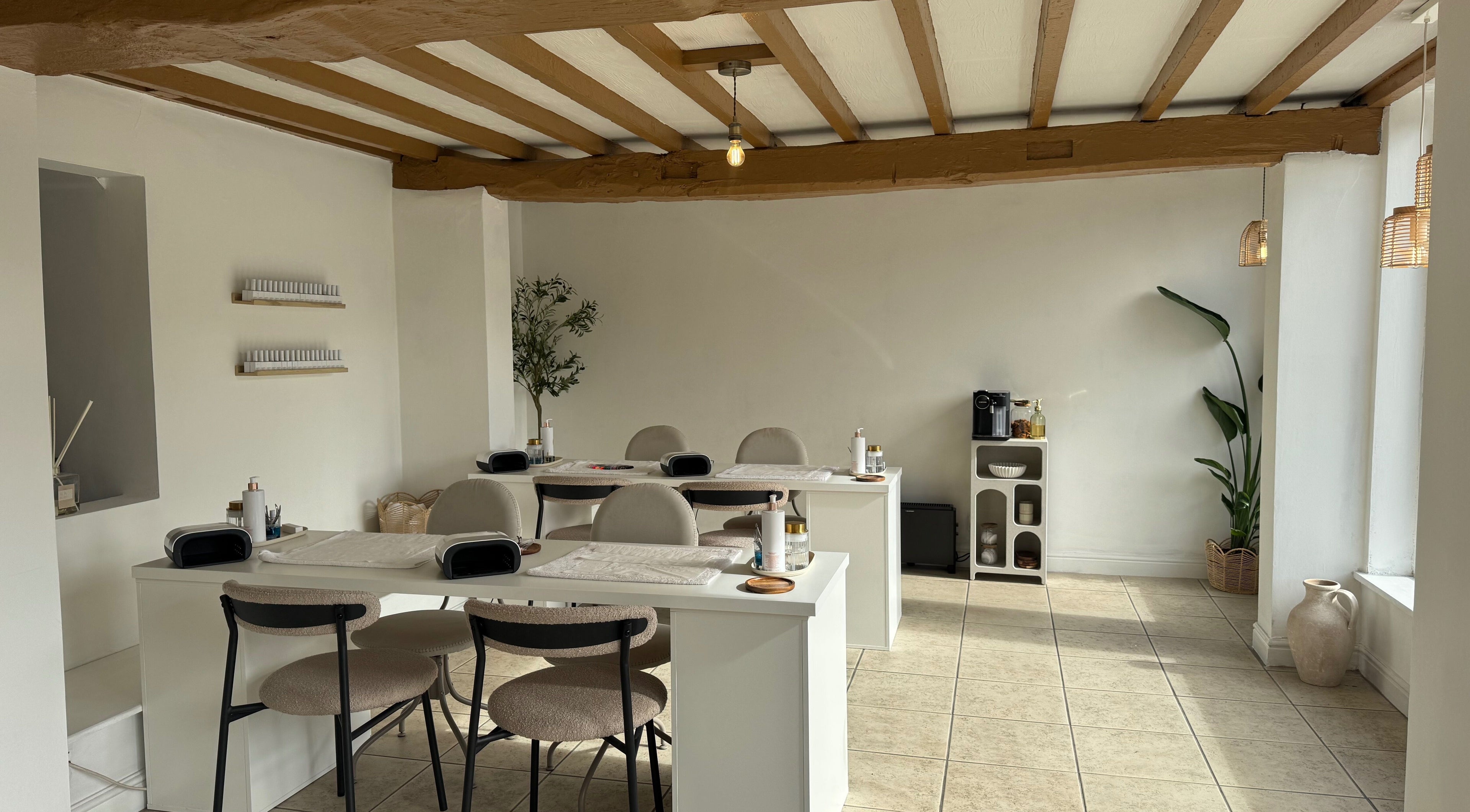 Calma Salons - Chester manicure area with serene decor, Chester, England, GB.
