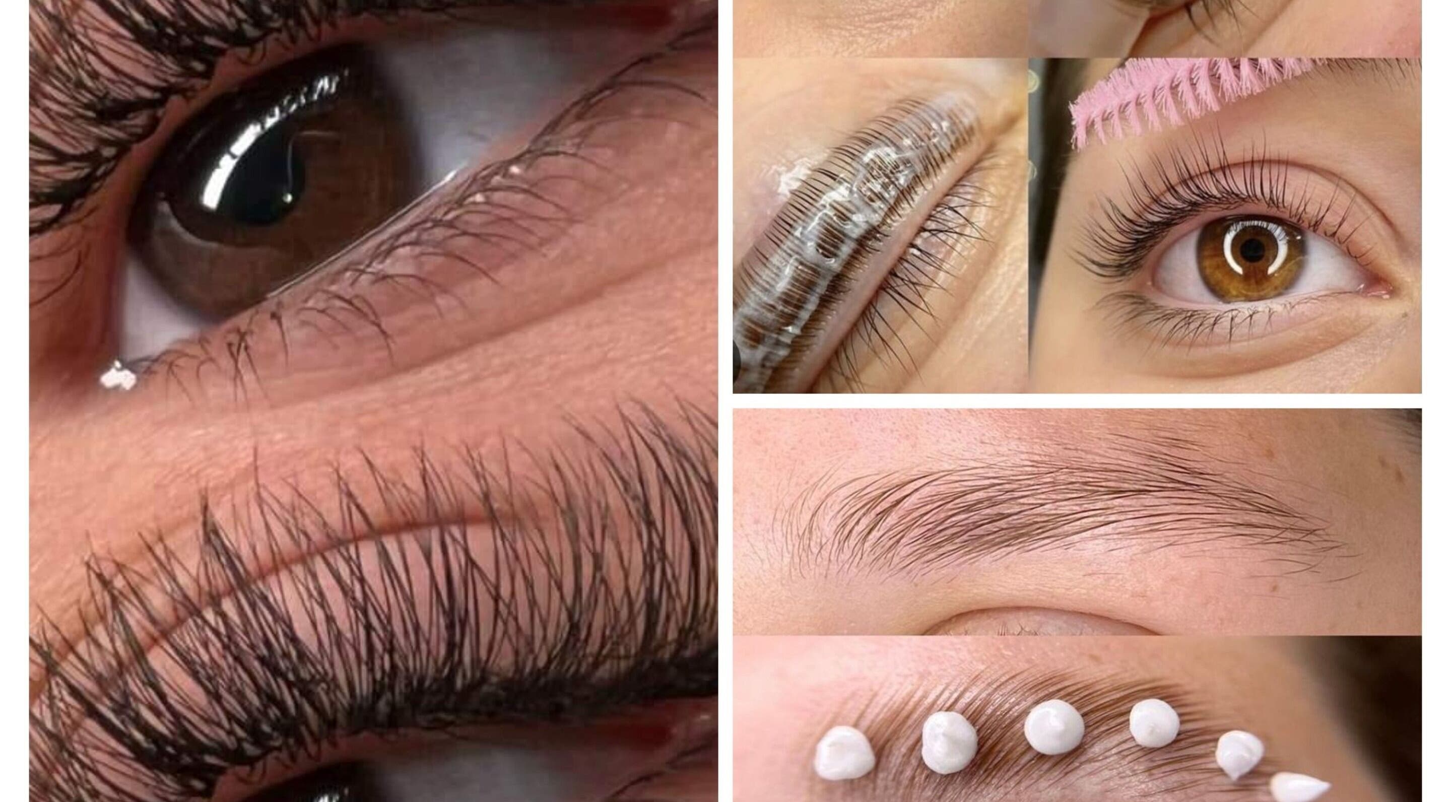 Closeup of styled lashes and brows at Luna Bloom, Belfast, Northern Ireland, GB.