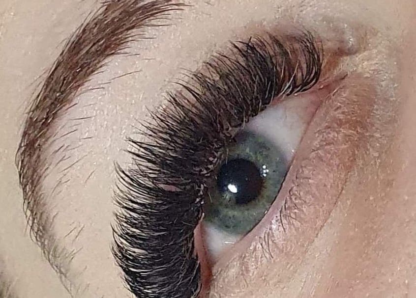 Close-up of eye with voluminous lashes from Luna Bloom, Belfast, Northern Ireland, GB.