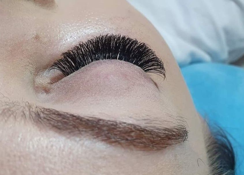 Close-up of perfectly styled lashes at Luna Bloom, Belfast, Northern Ireland, GB.