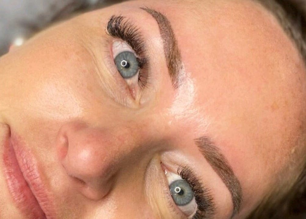 Close-up of expertly microbladed brows at Cosmetic Artistry by Letitia, Brisbane, Queensland, AU.