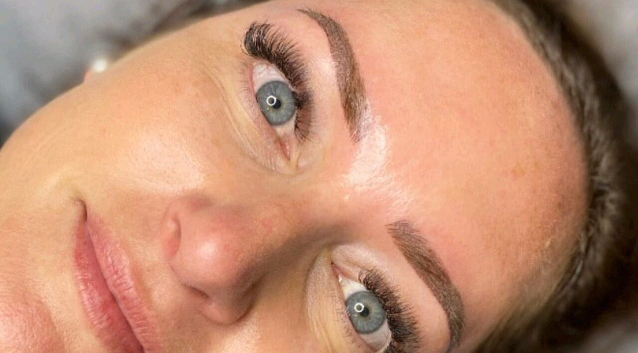 Close-up of expertly microbladed brows at Cosmetic Artistry by Letitia, Brisbane, Queensland, AU.