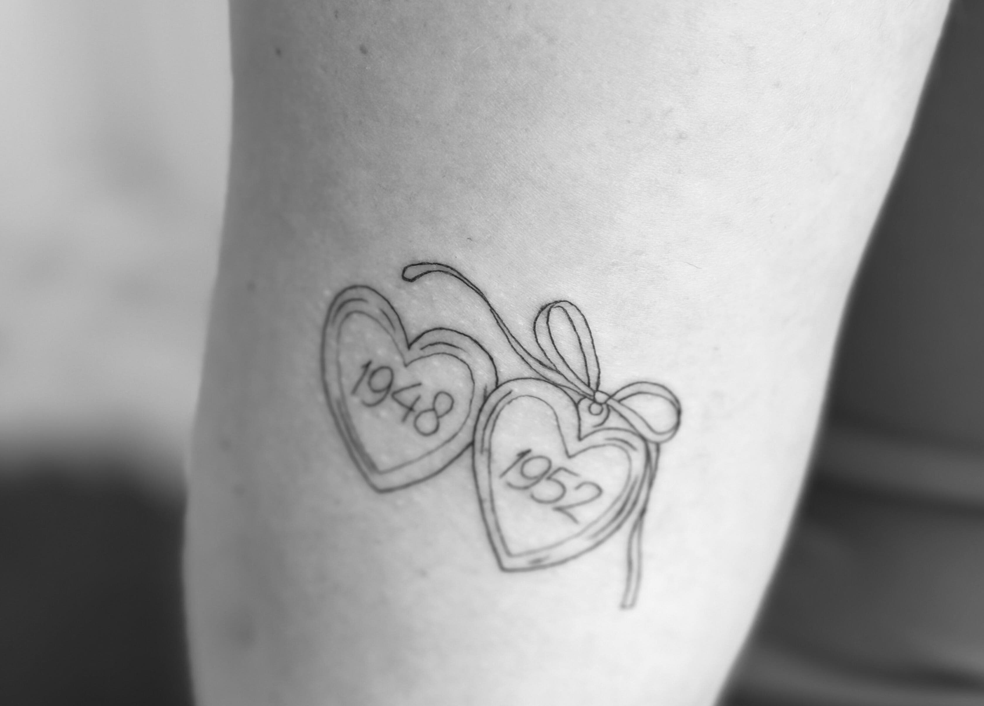 Delicate heart tattoo with dates at Cosmetic Artistry by Letitia, Brisbane, Queensland, AU.