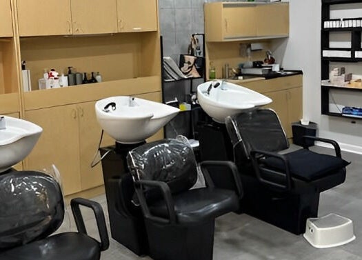 Elegant wash stations at Gemini Hair Studio, Randolph, New Jersey, US.