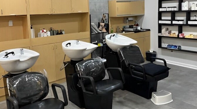 Elegant wash stations at Gemini Hair Studio, Randolph, New Jersey, US.