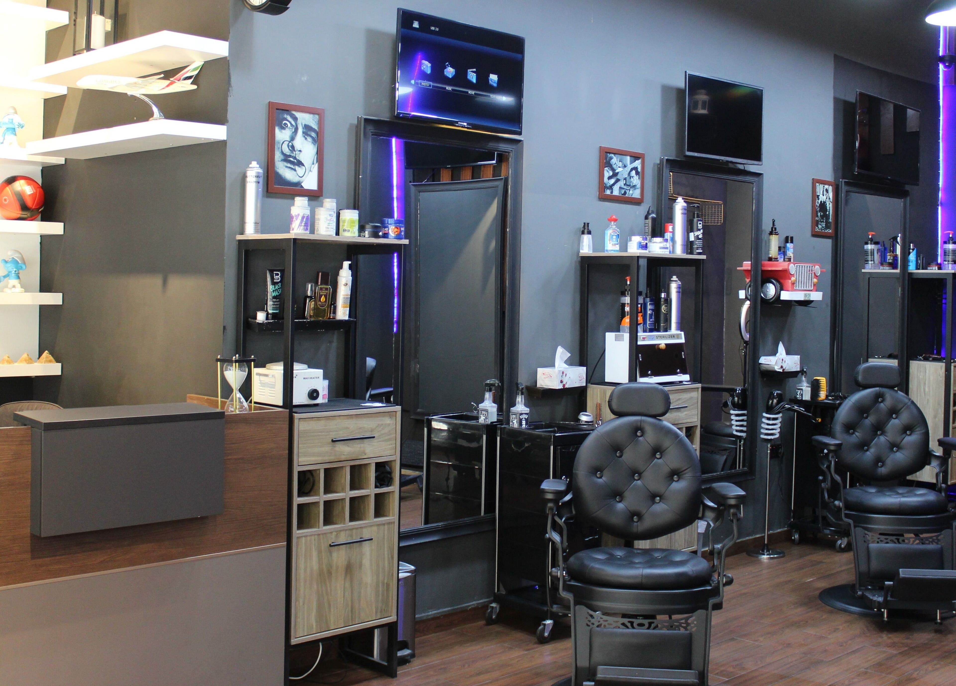 Interior of Black Level Gent's Salon, luxury barber chairs in Dubai, Dubai, AE.