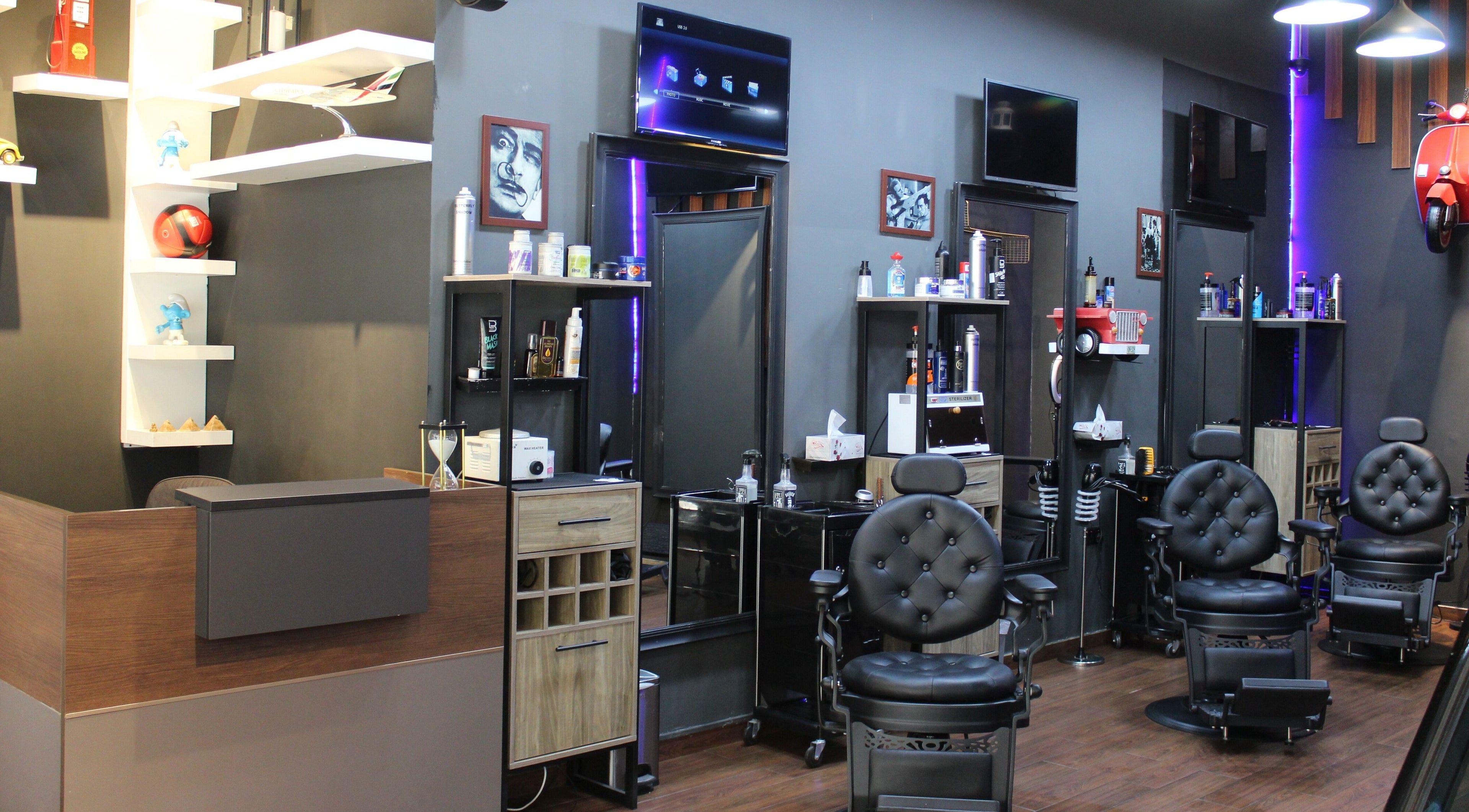 Interior of Black Level Gent's Salon, luxury barber chairs in Dubai, Dubai, AE.