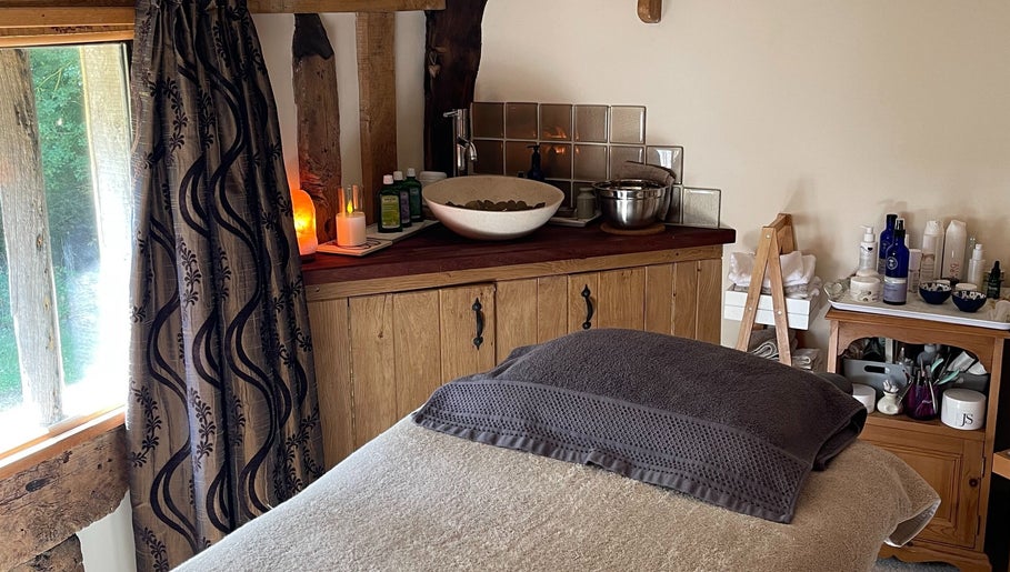 Cozy, rustic treatment room at Ethical Boutique - Organic Skincare Studio, Bury St Edmunds, GB.