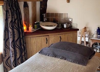 Cozy, rustic treatment room at Ethical Boutique - Organic Skincare Studio, Bury St Edmunds, GB.
