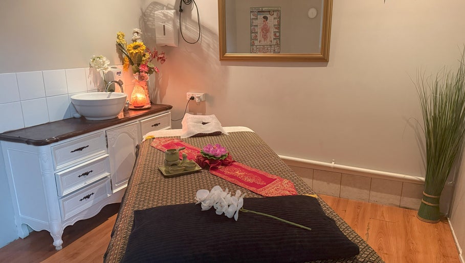 Tranquil massage room at Lai Thai Massage and Spa, Mandurah, Western Australia, AU with elegant decor.