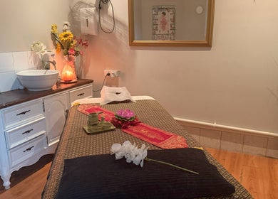 Tranquil massage room at Lai Thai Massage and Spa, Mandurah, Western Australia, AU with elegant decor.