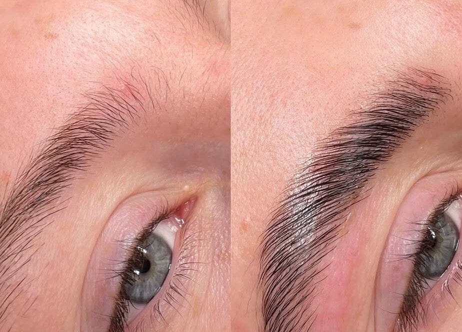 Eyebrow transformation at Cove Skin Clinic in Rainham, England, GB showing before and after results.