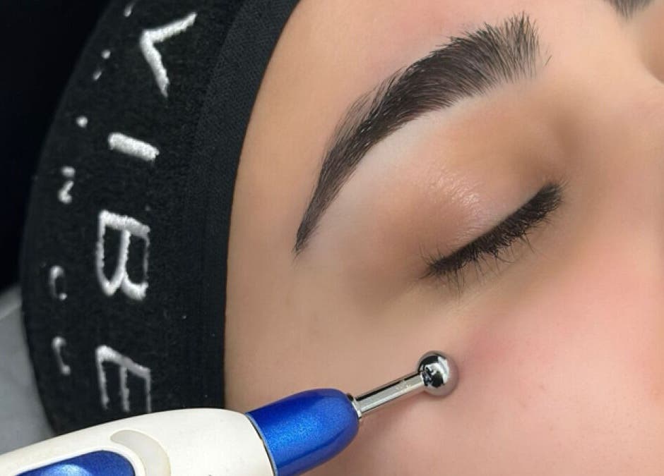 Facial treatment at Skin Clear in Coolaroo, Victoria, AU shows close-up of modern skincare technique.