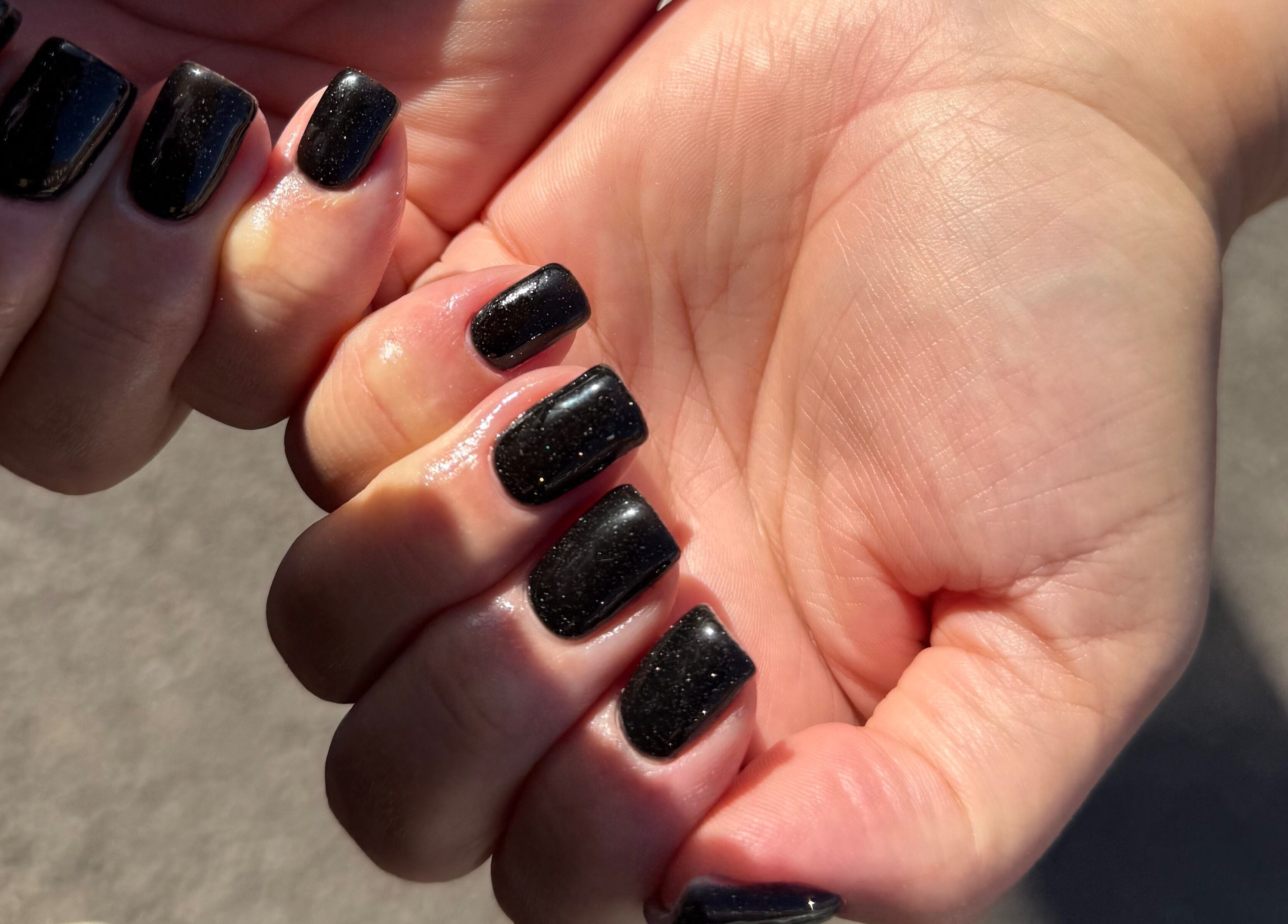 Elegant black nails with a glossy finish at Manicured By Amelia, Cannock, England, GB.