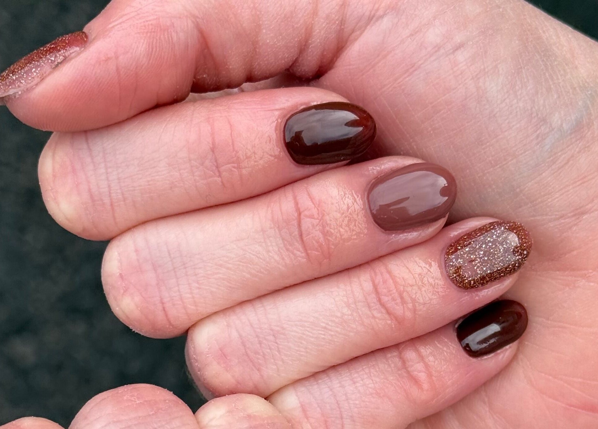 Elegant brown gel manicure at Manicured By Amelia, Cannock, England, GB.