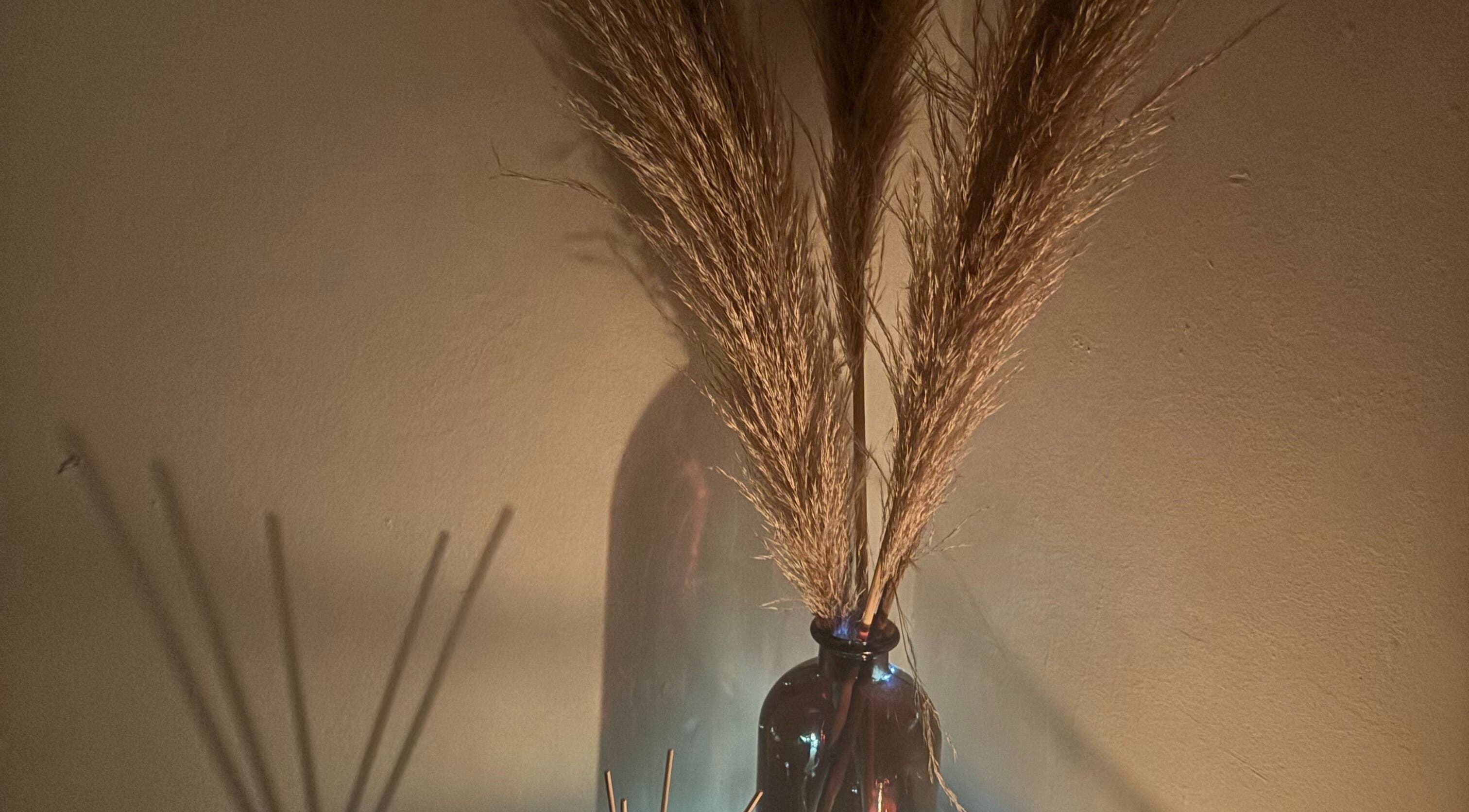 Elegant dried grasses in a vase at Wellness by Tamara, Kidderminster, England, GB.