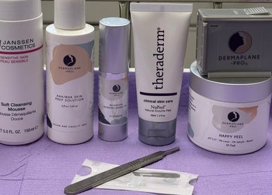 Skincare products at LUXURY SKINCARE STUDIO, Bloomington, Minnesota, US, displayed for facial treatments.