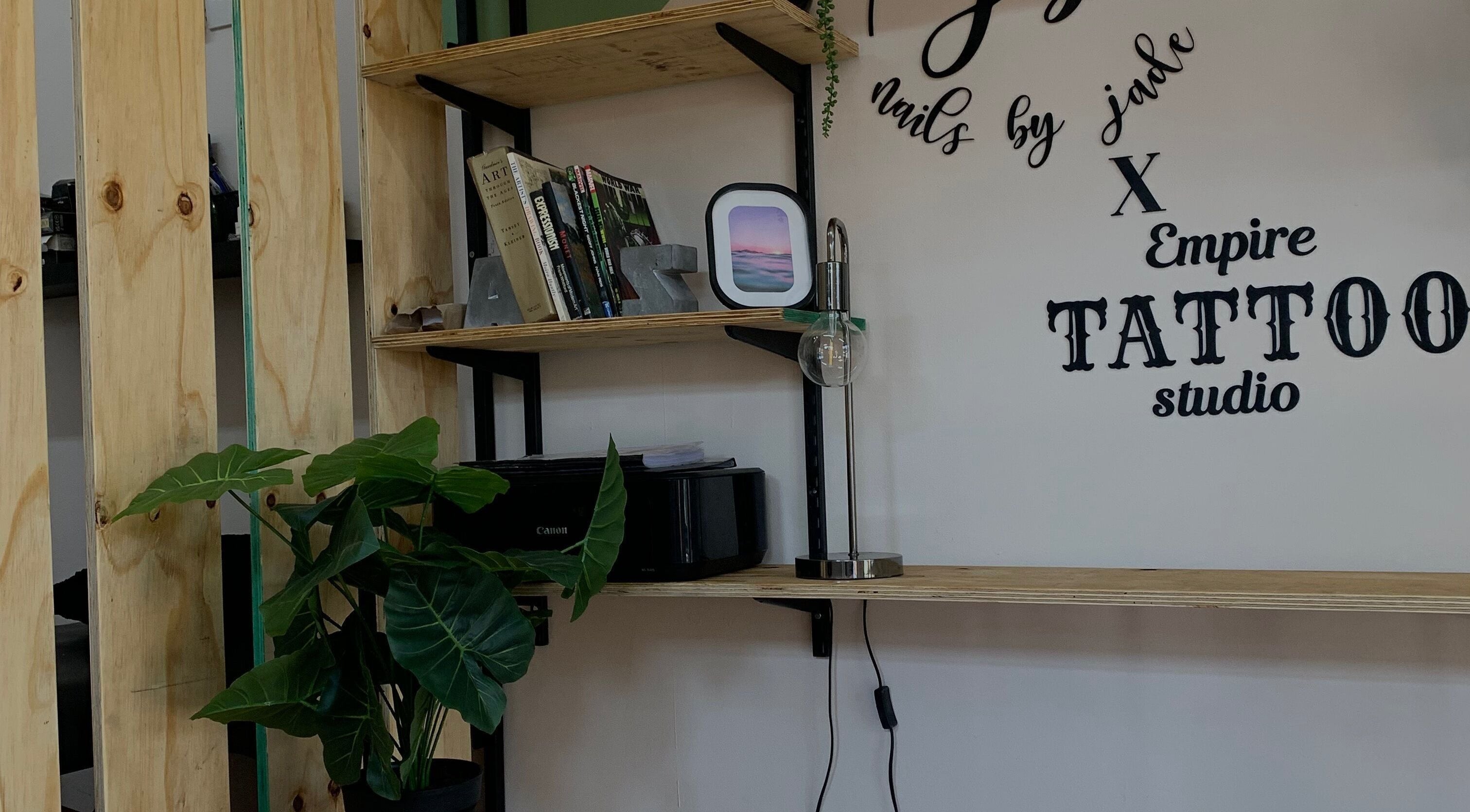 Stylish decor at Nails By Jade, Pietermaritzburg, Kwazulu-natal, ZA with shelf and greenery.