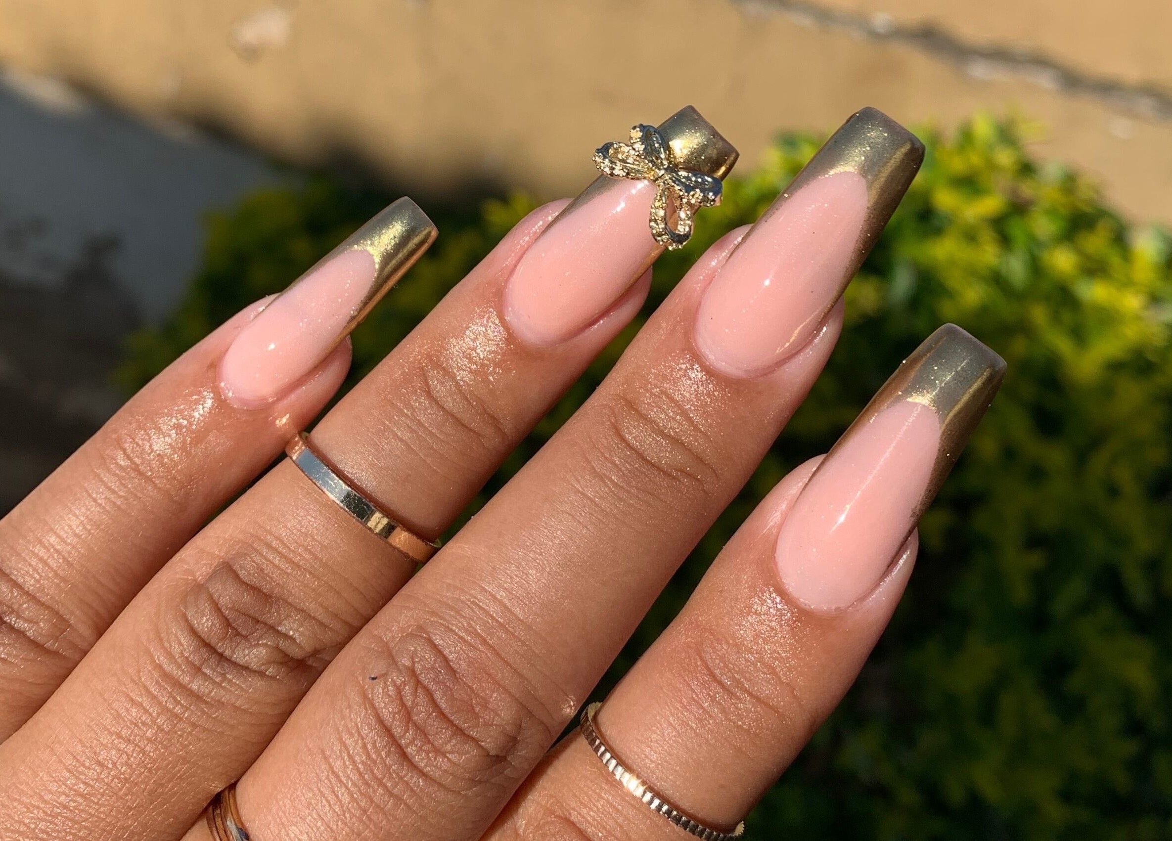 Chic ombre nails with gold tips at Nails By Jade, Pietermaritzburg, Kwazulu-natal, ZA.