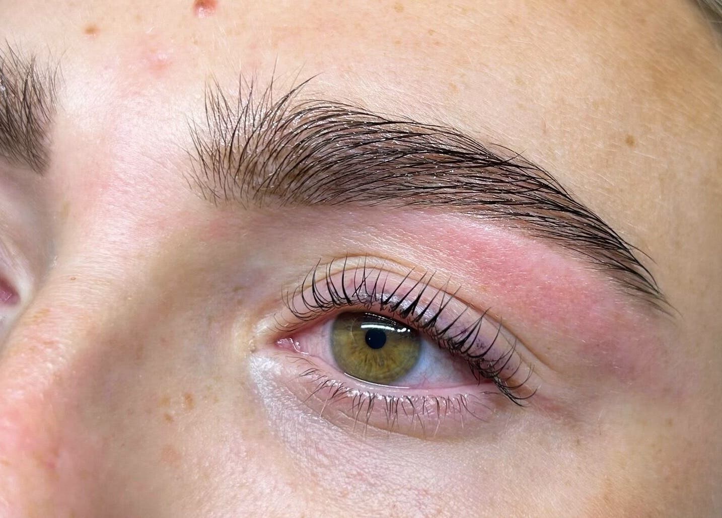 Close-up of expertly groomed brows and lashes at Nancy’s Lashes and Brows, Clacton-on-sea, England, GB.