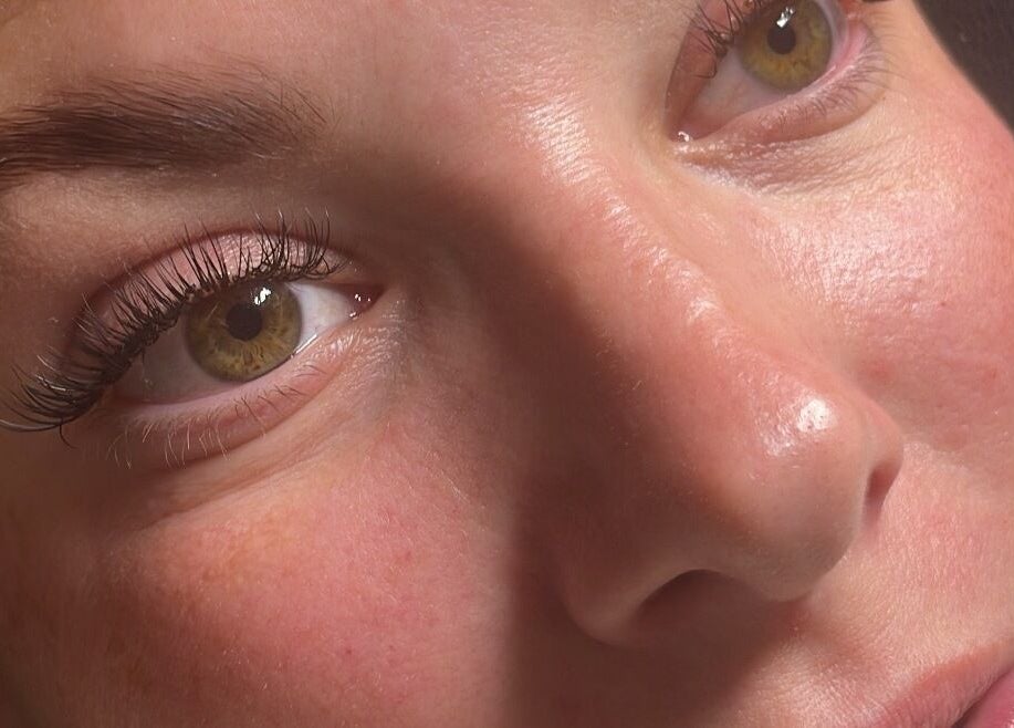 Close-up of a client's enhanced lashes at The Beauty Shed, Blunsdon Saint Andrew, England, GB.