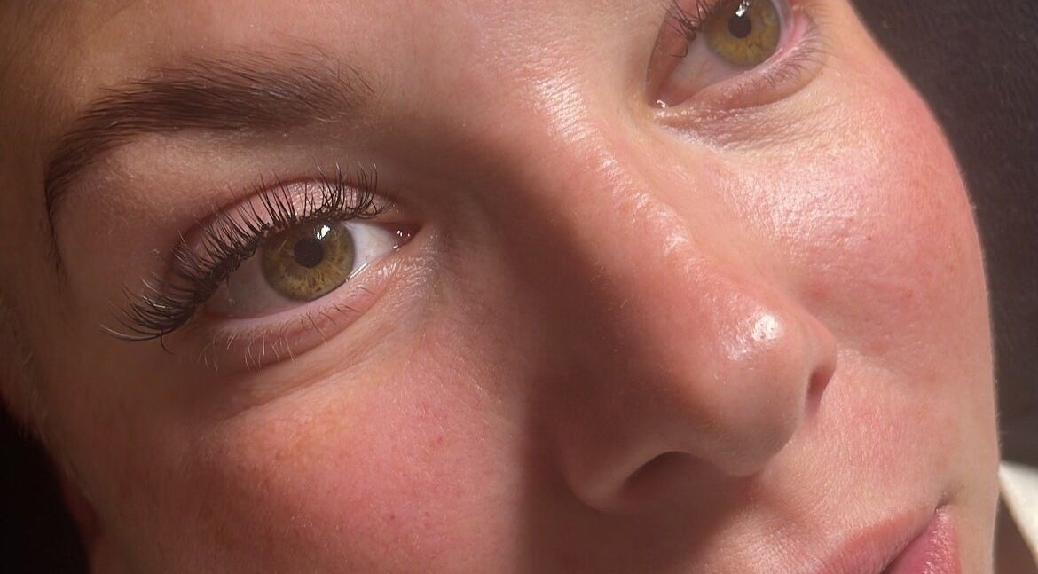 Close-up of a client's enhanced lashes at The Beauty Shed, Blunsdon Saint Andrew, England, GB.