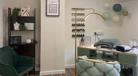 Chic nail studio interior at Nails by Kara May, Bridport, England, GB. Elegant decor with salon essentials.