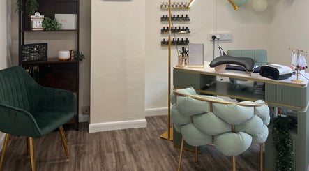 Elegant nail station at Nails by Kara May in Bridport, England, GB, featuring modern decor and comfortable seating.