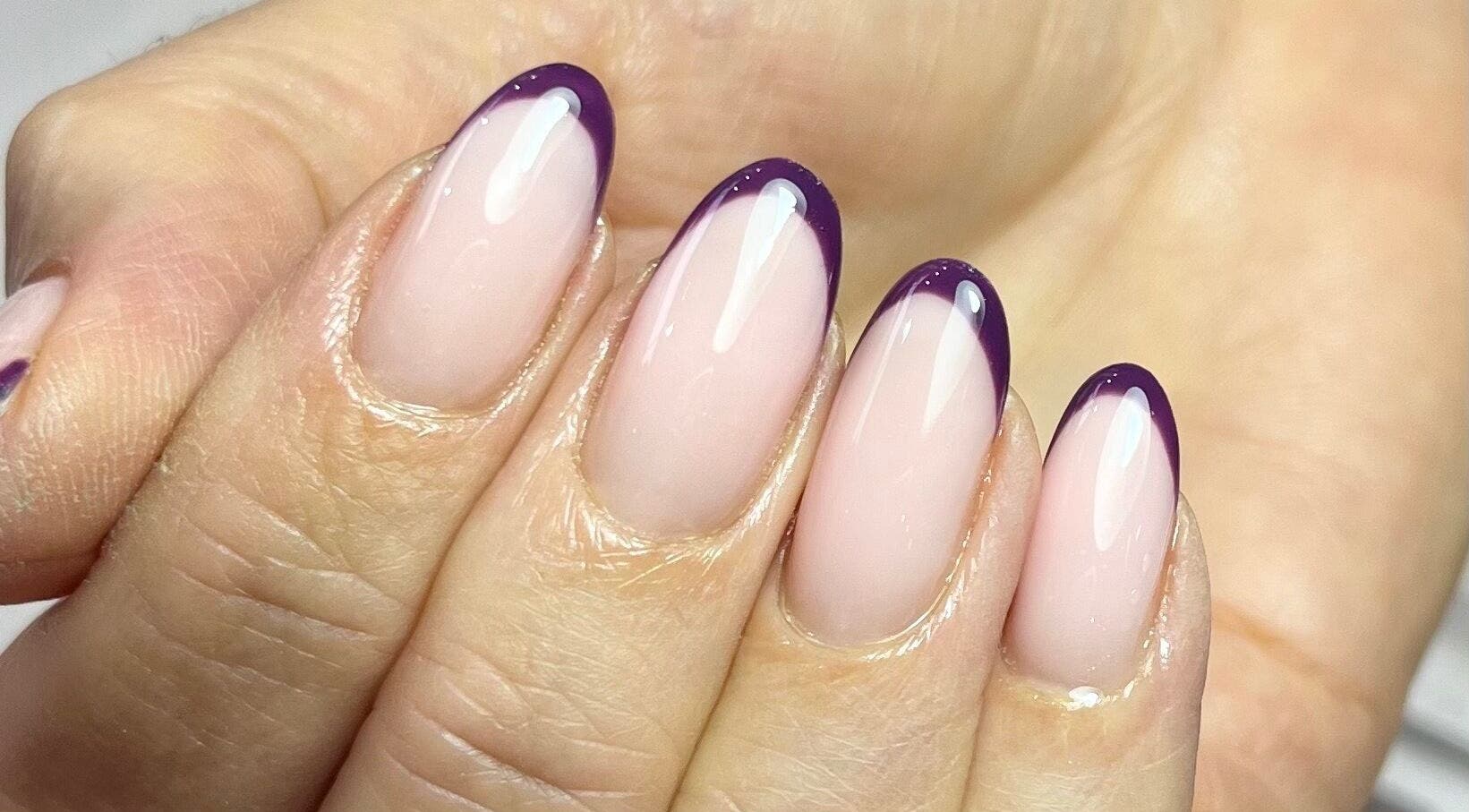 Chic purple-tipped fingernails at Polished by Jasmin, Worcester, England, GB.