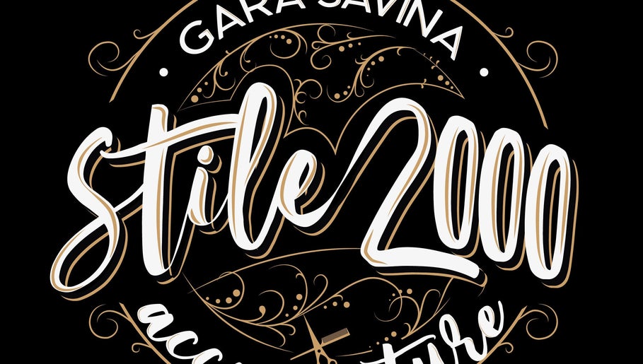 Logo raffinato del salone Stile 2000 acconciature a Colonna, Lazio, IT, su sfondo nero.
