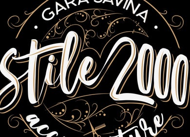 Logo raffinato del salone Stile 2000 acconciature a Colonna, Lazio, IT, su sfondo nero.