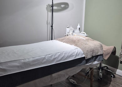 Serene treatment room at Julia Plas Skin at The House of Hair, Alsager, England, GB.