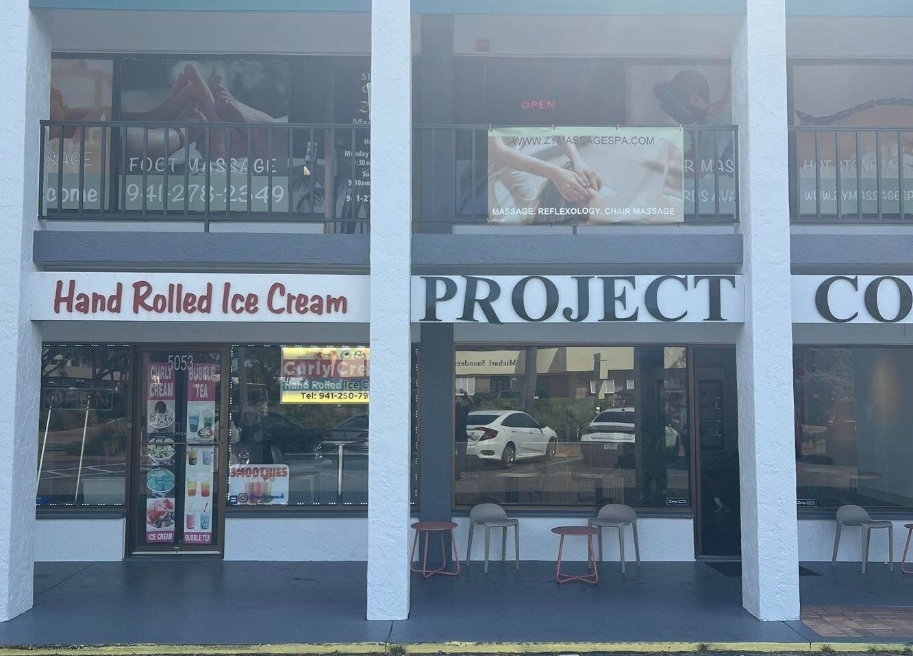 Exterior view of ZY Massage Spa in Sarasota, Florida, US, showcasing massage services.